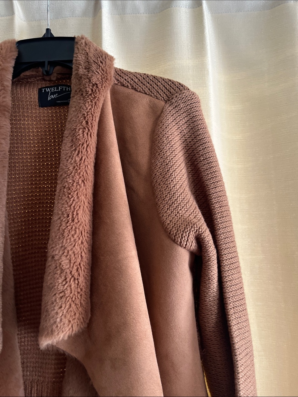 Twelfth Love Faux-Suede Draped Cardigan - Brown - Picture 10 of 15
